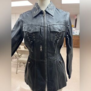 Harley-Davidson Black Leather Jacket with Lace-Up Detail